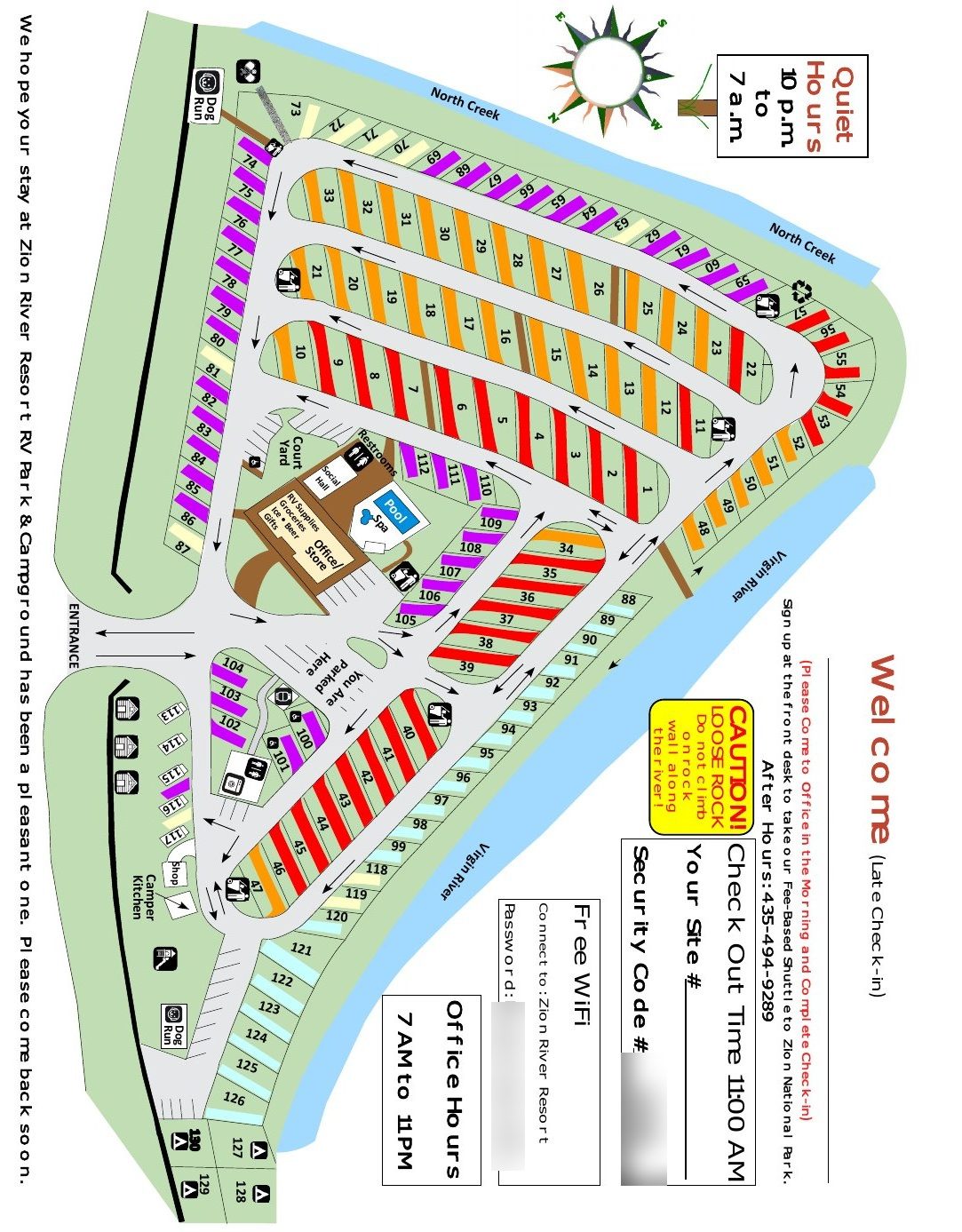 Zion River Resort guide back: the site map